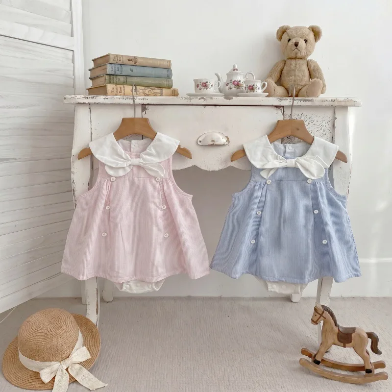 new-arrival-toddler-girl-korean-fashion-gown-naval-neck-knot-adorn-infant-jumpsuit-for-66-90cm
