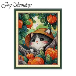 Joy Sunday Cross Stitch Kits Kittens HD Pattern Aida 16/14/11CT Counted Printed Fabric DIY Embroidery Set Home Decor With Gift