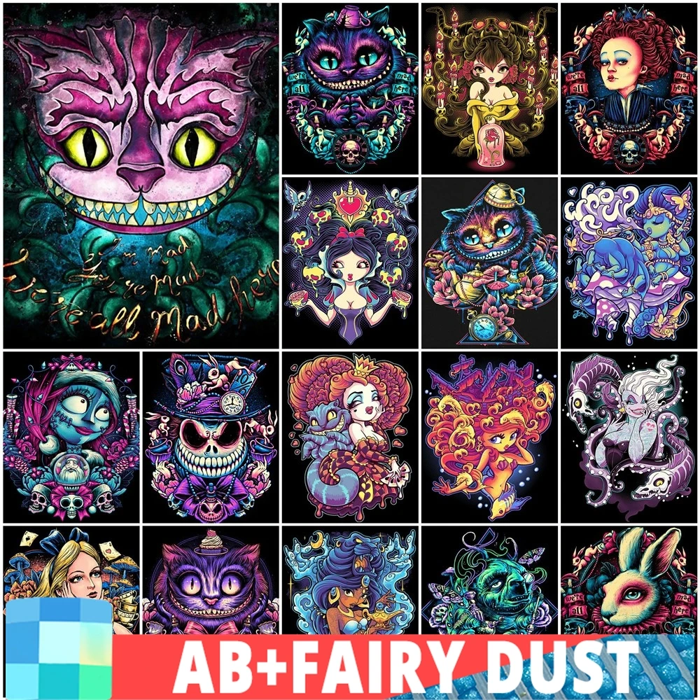 Disney-Diamante Bordado de Gato De Cheshire, Fada Poeira, AB, Kit De Broca Completa, Imagem Dos Desenhos Animados De Strass, Mosaico Decoração Coelho