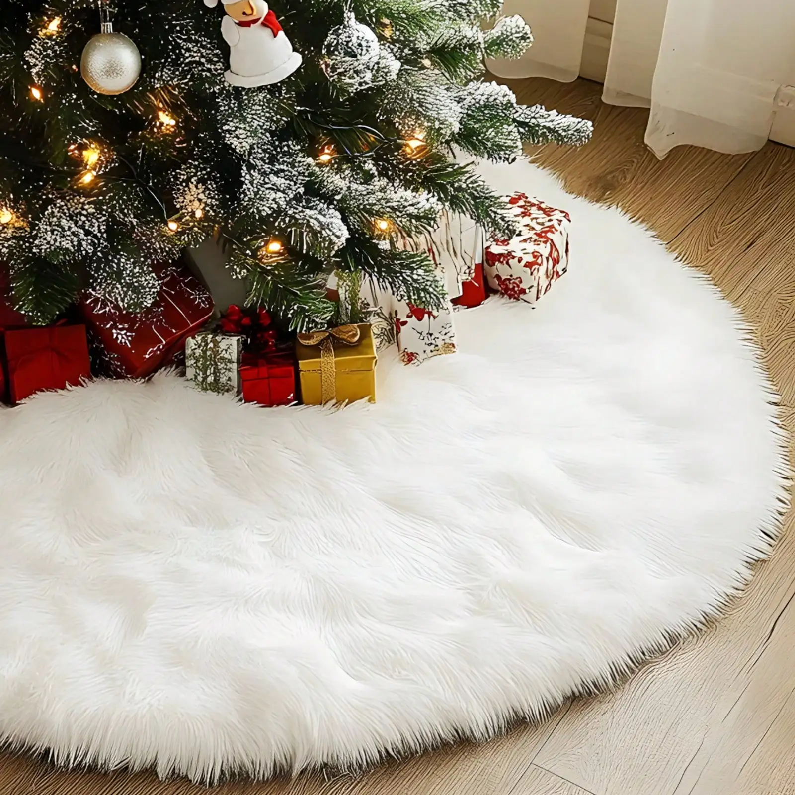 

30/36/48 Inch White Plush Tree Skirt - Double-Layer Christmas Holiday Decor