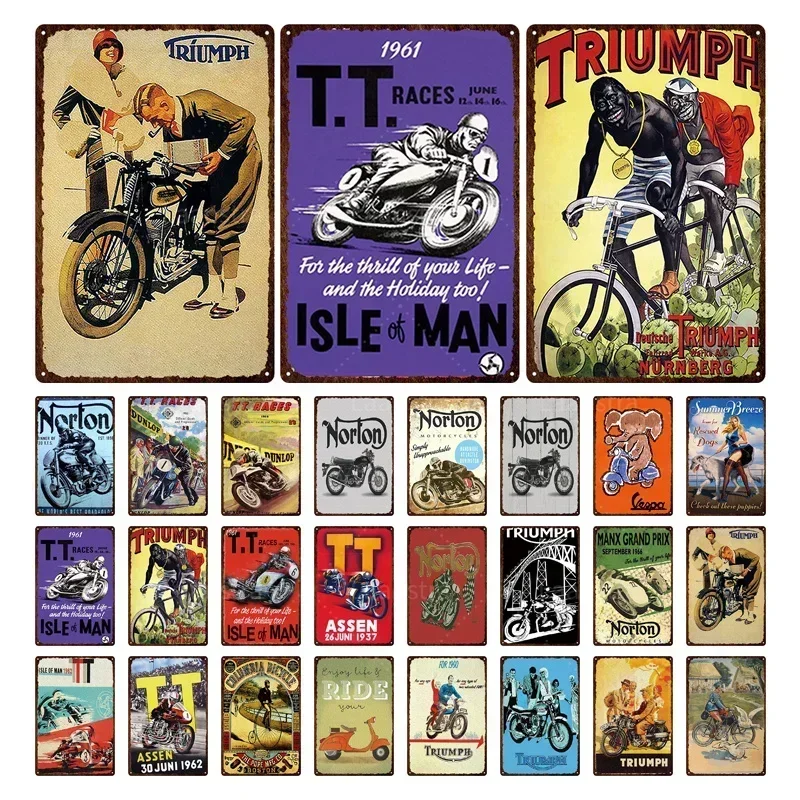 Vintage Norton Motorrad Metall Poster Retro Plakette Wand kunst Malerei Platte Bar Garage Dekor