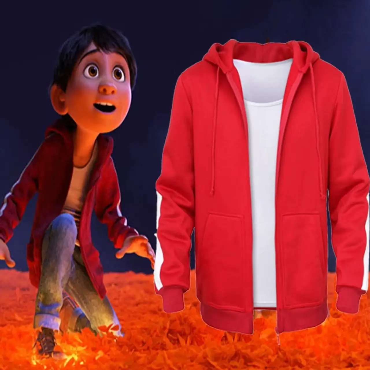 

Movie COCO Miguel Riveras Cosplay Costume Kids Hector Rivera Red Hoodie Jacket Unisex Casual Sweatshirt Halloween Carnival Suit