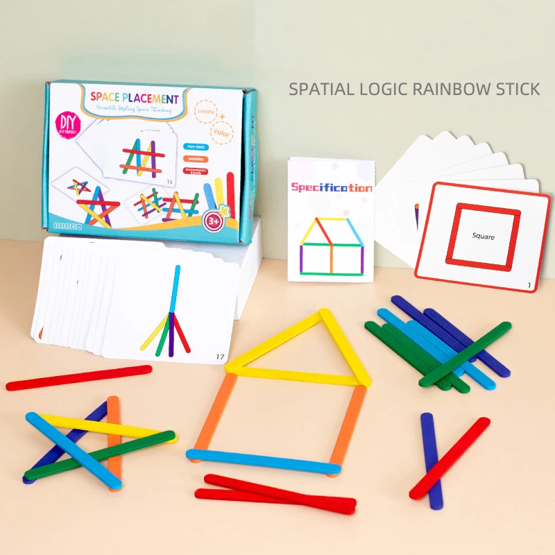 Wooden Rainbow Stick Thinking Puzzle Kids Logical Training Thinking Matching Games Sensory Toys Montessori Educational Gifts