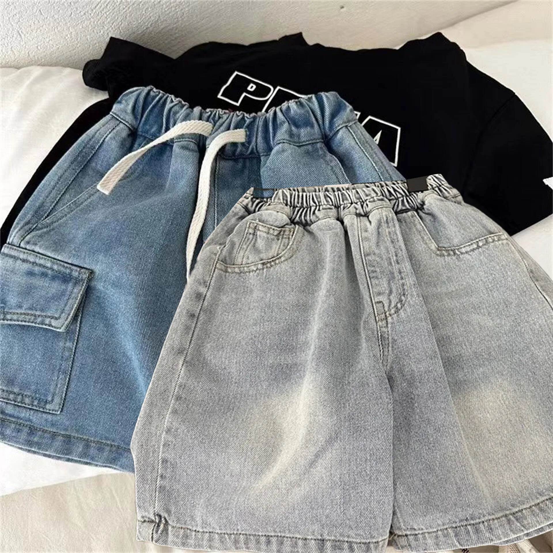 

(1-7years）Children's Summer Shorts Kids's Jeans Cartoon Children's Versatile Pant boys' Denim Boy Mid-length Casual Pants