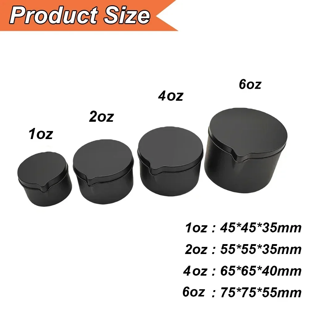 2PCS Silver Black Metal Tins with Pour Spout 1/2/4/6oz Fill Capacity Empty Storage Box Cans Container for DIY Candle Making