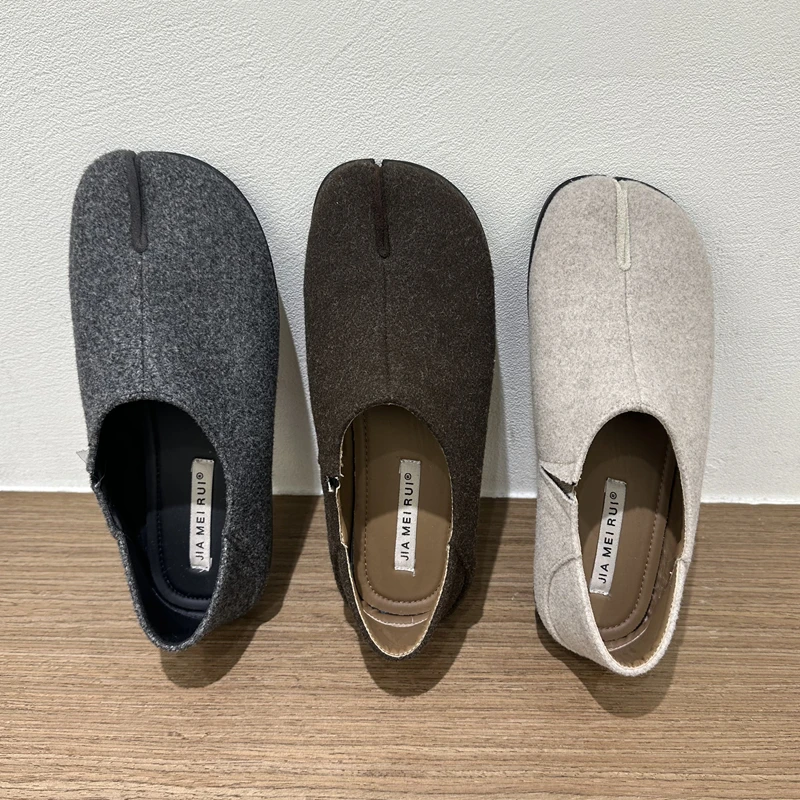 

SUOJIALUN 2026 Spring New Brand Women Flat Shoes Fashion Split Toe Slip On Loafer Shoes Soft Flat Heel Casual Outdoor Single Sh