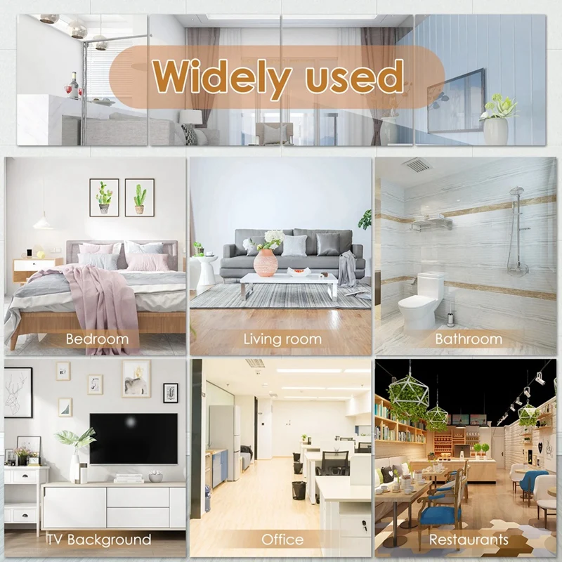 4 шт., самоклеющееся зеркало без стекла, тонкое гибкое настенное декоративное зеркало «сделай сам», для семейной спальни, шкафа, ванной комнаты, прочное, M