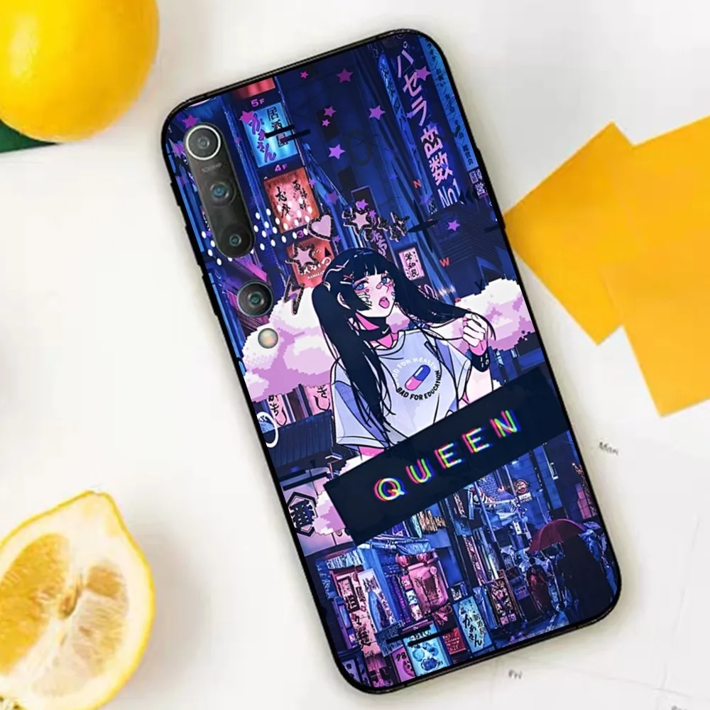 vaporwave glitch anime girl Phone Case For Xiaomi Mi 5X 8 9 10 11 12 lite pro 10T PocoX3pro PocoM3 Note 10 pro lite