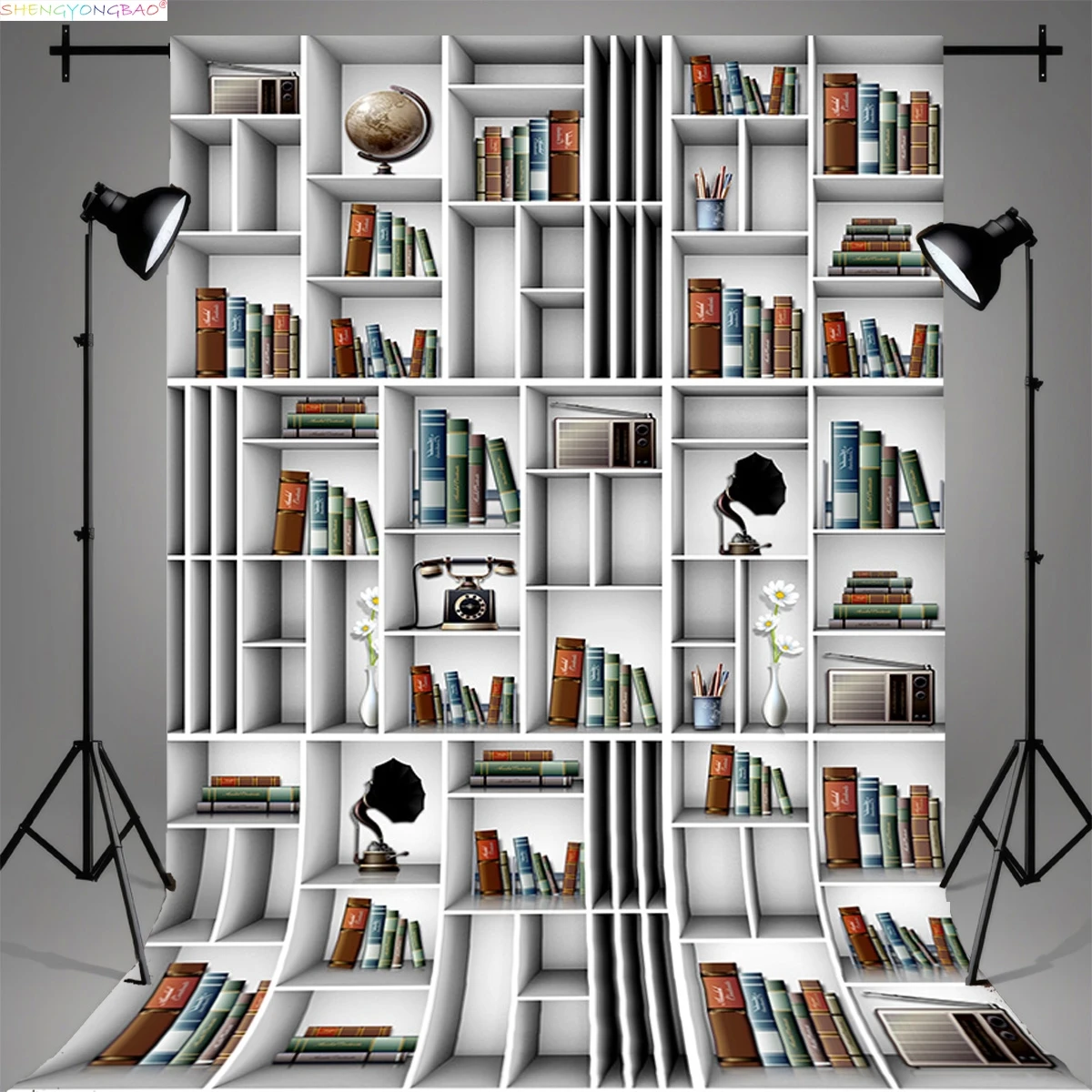 Bookshelf Photography Backdrops Props Library Furniture Bookcase Portrait Meeting Office Live Streaming Background JS-10