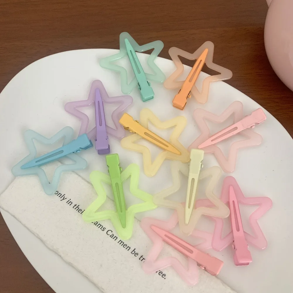 Acetic Acid Dopamine Pentagram Hair Clip Korean Style Sweet Y2K Cute Barrettes Metal Plastic Colorful Star Hairpin Beach