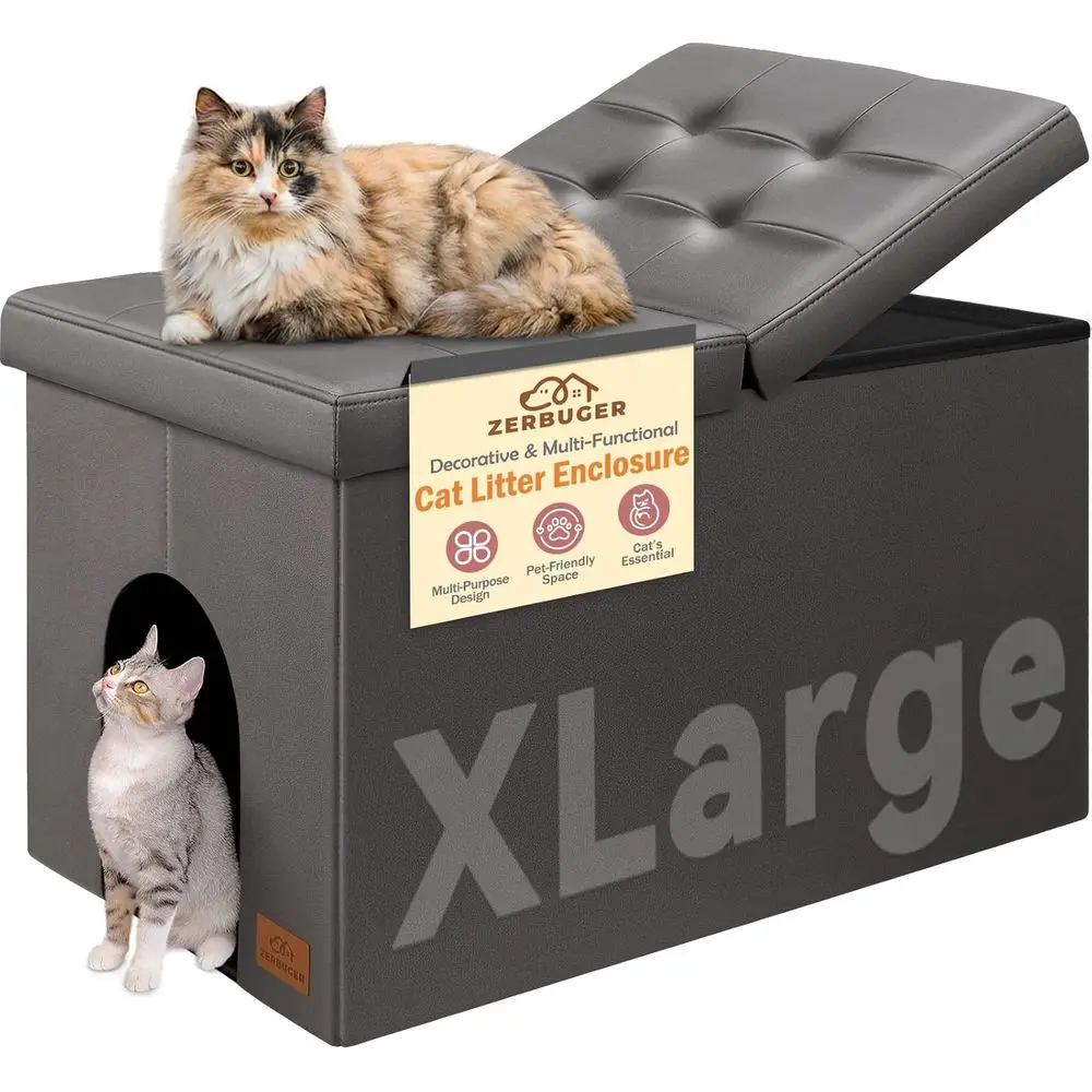 

Cat Litter Box Enclosure urniture or Odor Control, Hidden Cabinet Cat Litter Box urniture Ottoman with lip-Up Lid,Cats Litter Bo