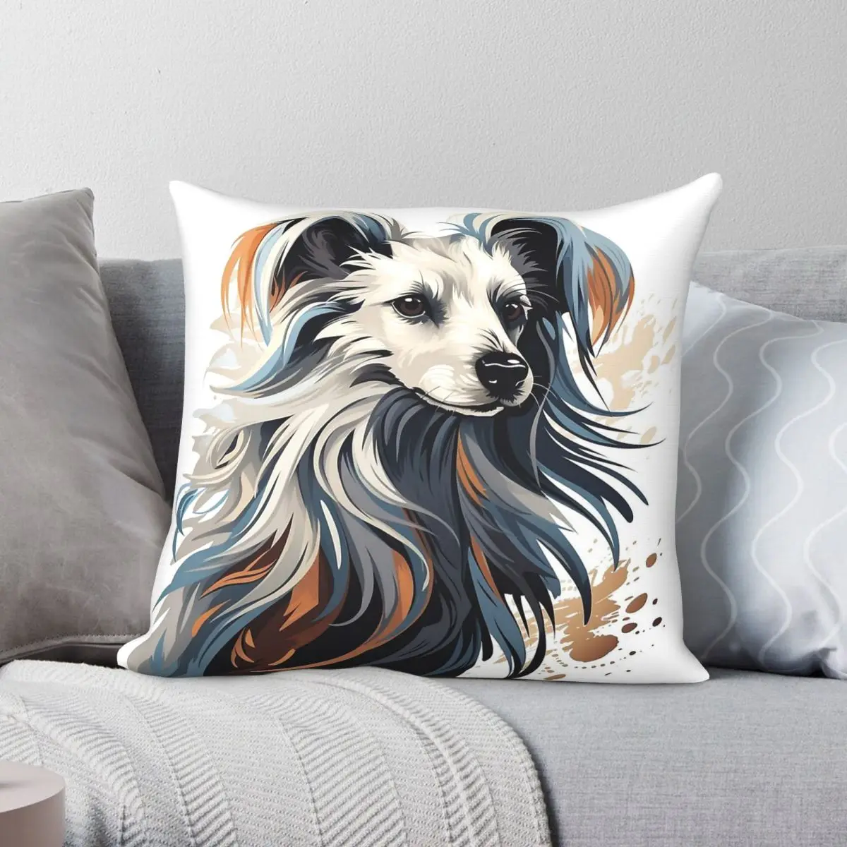 Chinese Crested Dog Square Pillowcase Polyester Linen Velvet Pattern Zip Decorative Sofa Seater Cushion Cover Wholesale