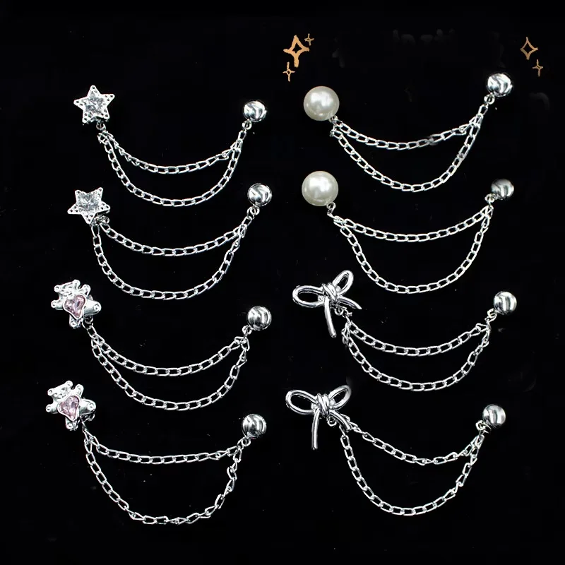 Magnetic Chain Waist Brooch Pearl Bow Star Pin T-shirt Hem Clamp Pants Cuff Fastener Women Daily Clothing Decor Accessories