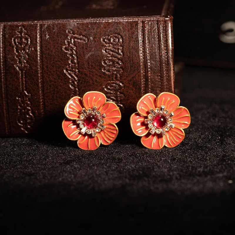 

Fraya Earrings Silver 925 Luxury Enamel Handmade Flowers Stud Earrings 2024 New Fashion Jewery Birthday Christmas Best Gift