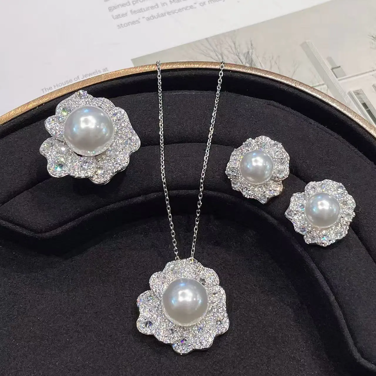 Design sense original wedding new in micro inlaid with diamonds pearls vintage beads flower rings necklaces earring jewelry sets