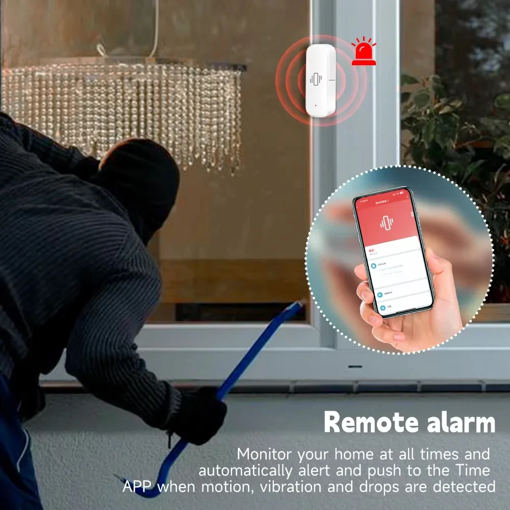 Sensor de vibración inteligente ZigBee, Monitor por aplicación, protección de seguridad para el hogar, alarma de choque de movimiento, compatible con Tuya Smart Life Zigbee2MQTT