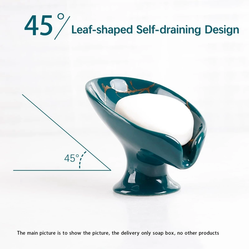 Soap Dish, Ceramic Soap Holder Self Draining Marble Look Leaf-Shape Soap Dishes For Bathroom