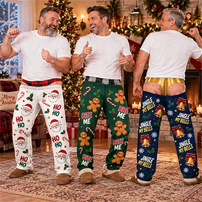 Men’s Novelty Christmas Pajama Pants Straight-Leg Trousers Featuring Fun Holiday Prints Perfect As A Gift or For Festive Parties