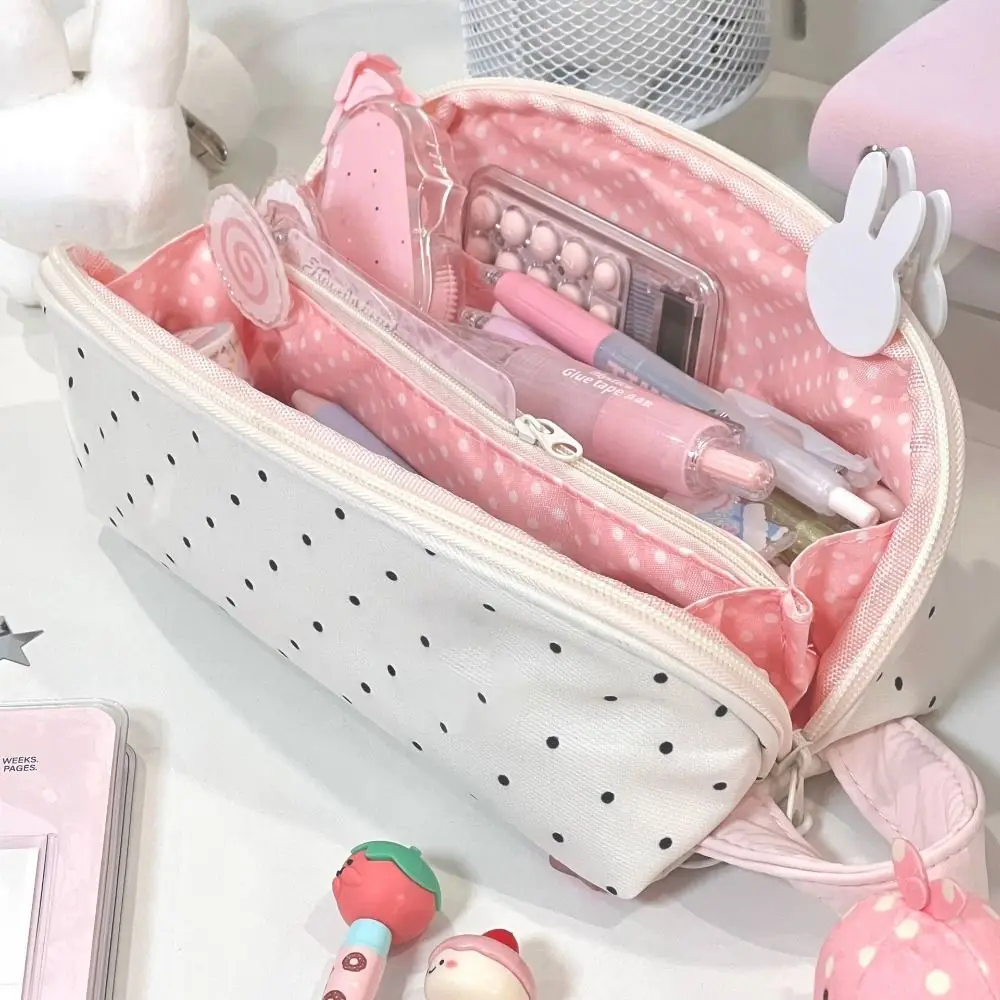 Portable Polka Dot Pencil Case Multi-functional Large-capacity Pen Bag Shell Shape Stationery Pouch School Supplies