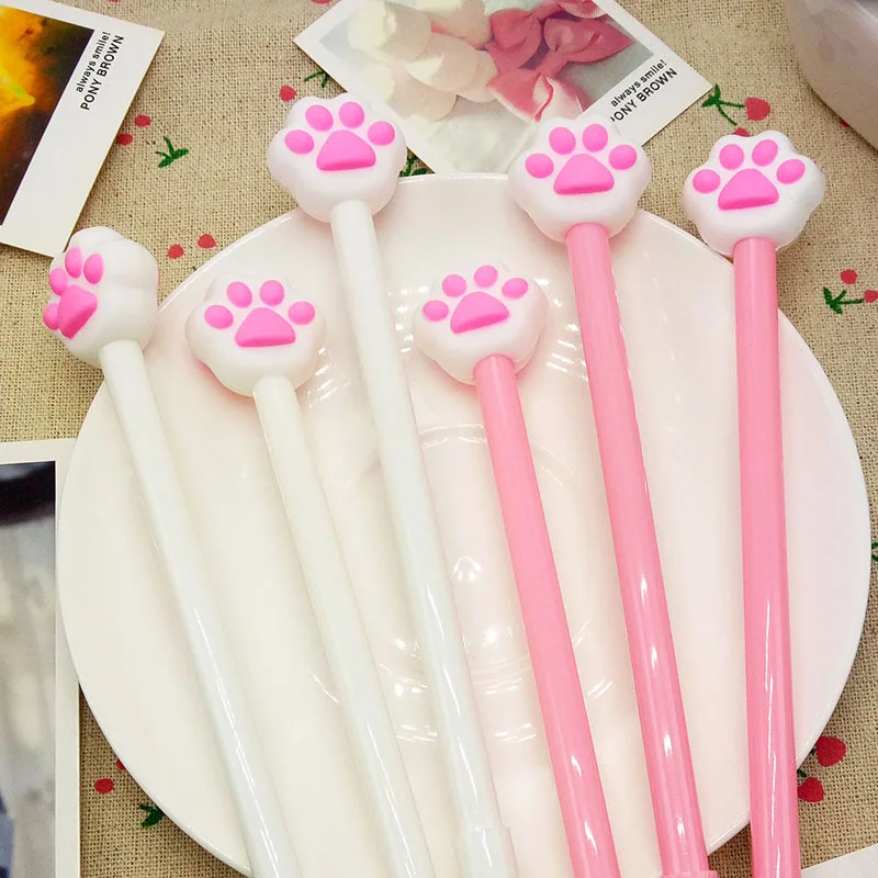 24 Pcs Wholesale Cute Cat Paw Pink Neutral Pen Gel Pens Student Writing School Bear Paw Stylos Cute Stationery Supplies