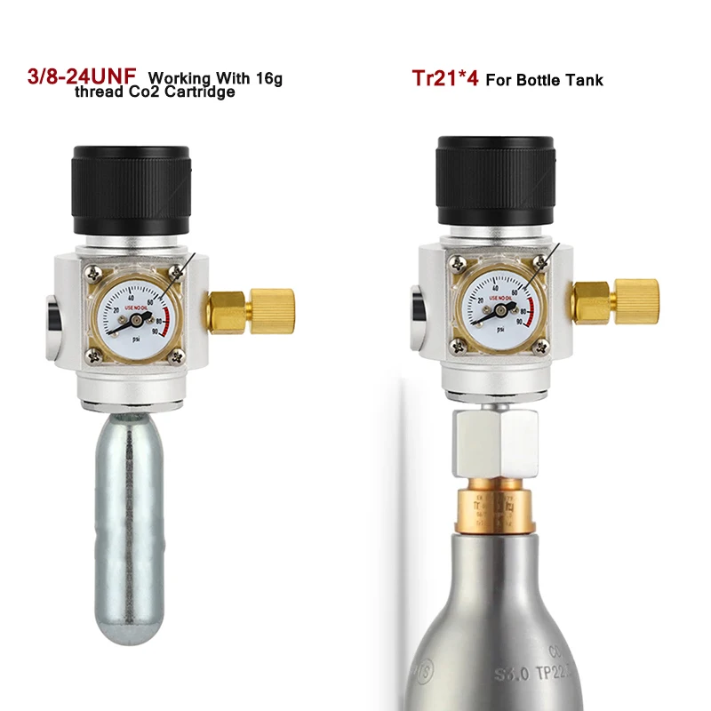 0-90Psi Co2 Regulator,Mini Co2 Charger With Tr21*4 To 3/8-24UNF Cylinder Convert Adapter For Beer Home Brewing