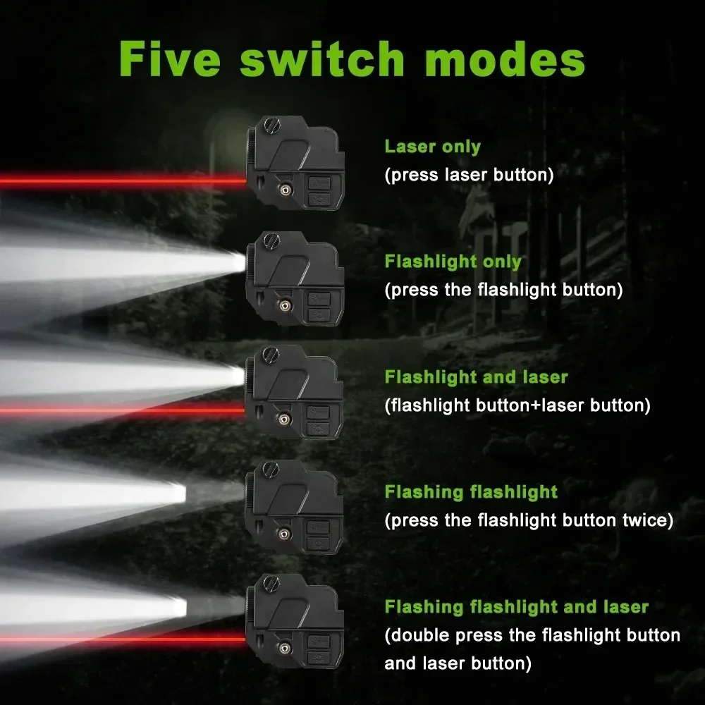 مصباح ليد جيب تكتيكي 500 لومن مع مجموعة شحن مغناطيسية أحمر أخضر La-ser البصر ل غلوك 17 19 في الهواء الطلق صالح 20 مللي متر السكك الحديدية #5