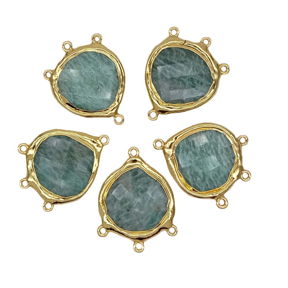 5 Pcs 17x38mm Natural faceted blue Stone  Charm Connector For Fashion Jewelry Findings