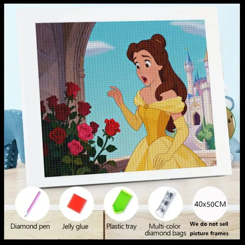 

1 шт., набор для алмазной живописи «сделай сам», «Принцесса Диснея», «Красавица и чудовище», персонаж мультфильма, полная дрель, кристалл, стразы, эмбрик