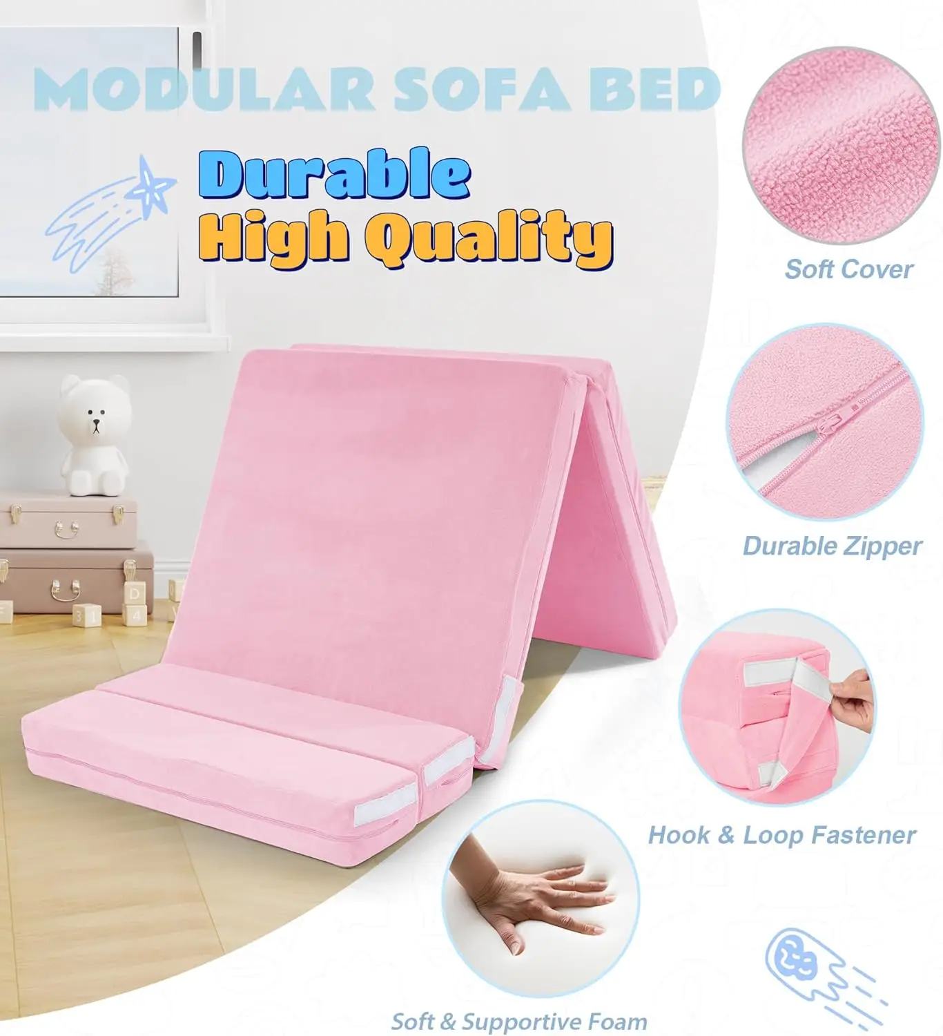 Sofá cama para niños, colchón triple plegable para niños pequeños, sofá cama plegable, colchón futón plegable para niños, sofá plegable para niños, Pin