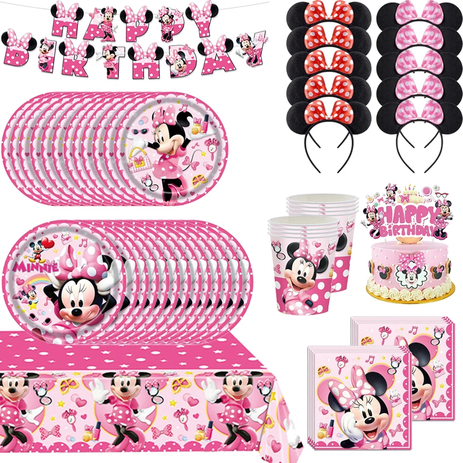 

Новые украшения для дня рождения с Минни Маус, посуда, бумажные стаканчики, скатерть, подарочная сумка, баннер, топпер для торта, товары для рождественской вечеринки