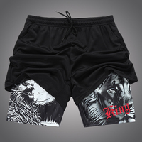 Men's Anime Shorts Print 2 in 1 Gym Shorts Quick Drying Fitness Workout Summer Compression Stretchy Sports Shorts Men's Clothing