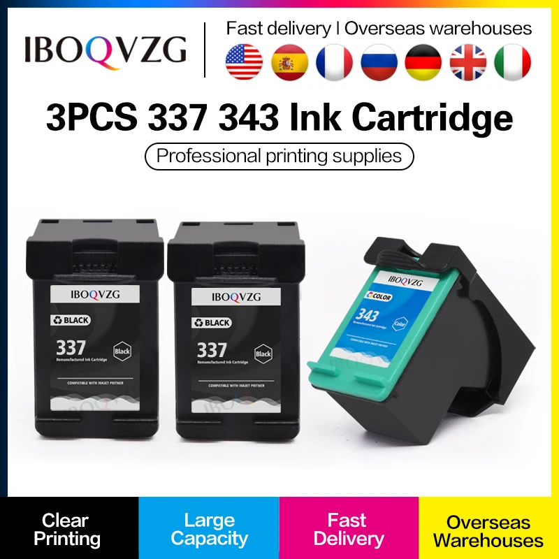 IBOQVZG Compatible for HP 343 337 Ink Cartridge for HP337 343 for HP Photosmart 2575 8050 C4180 D5160 Deskjet 6940 D4160