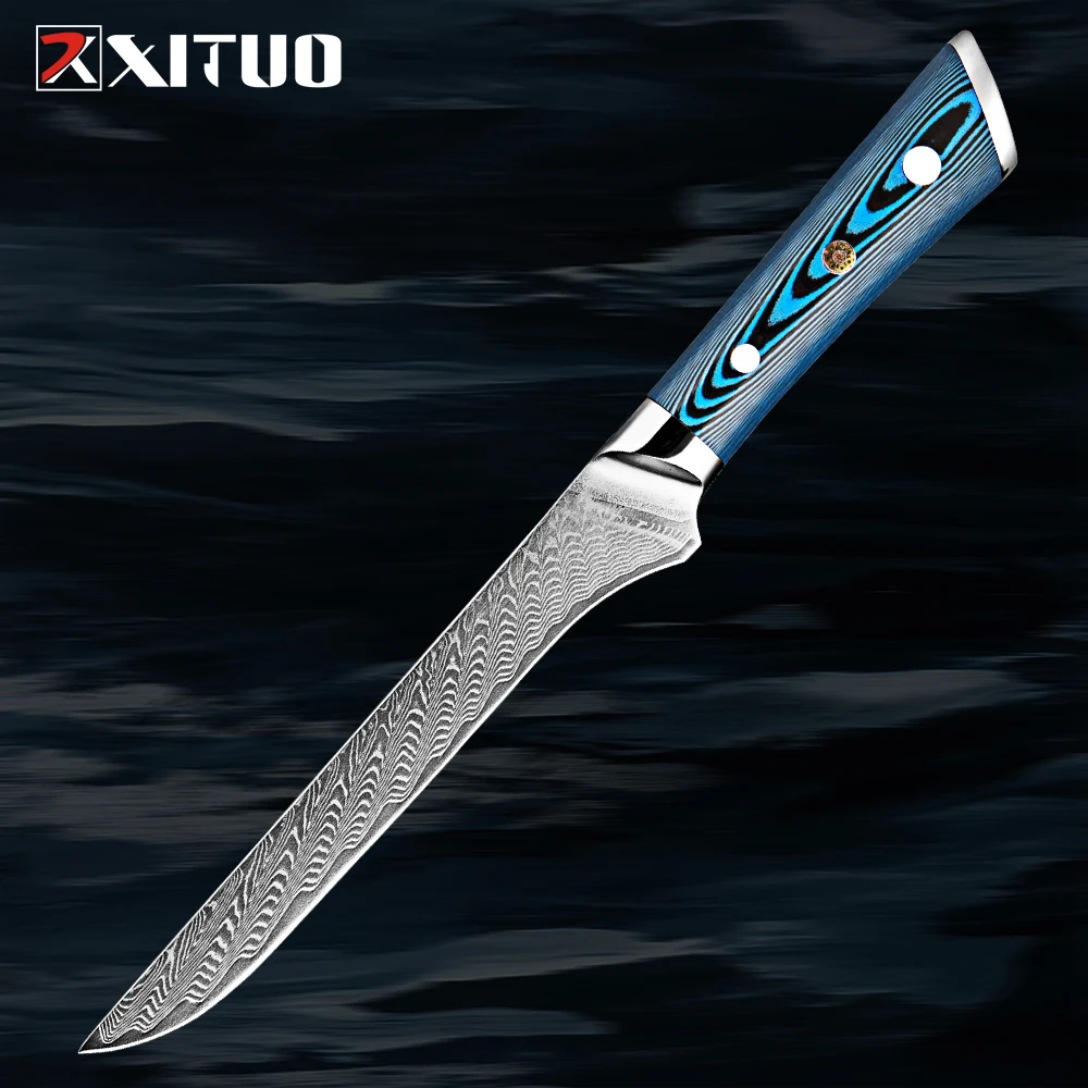 

Boning Knife 5.5 inch Professional deboning knife Japanese Damascus VG10 Steel Fillet Knife for Meat, Fish, Deboning Full Tang