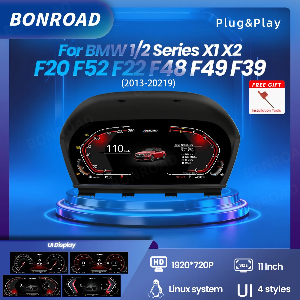 BONROAD LCD groupe d'instruments numériques CarPlay Android Auto pour BMW série 1/2 F20 F21 F52 F22 X1 F48 F49 X2 F39 panneau de tableau de bord
