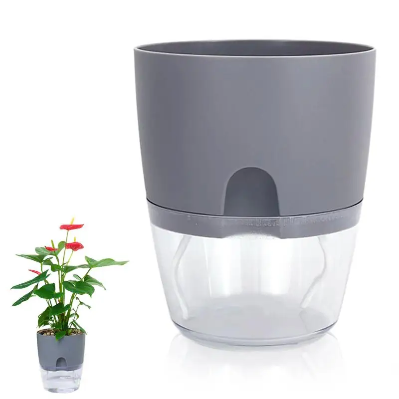 Self Watering Indoor Golden Double Layer Plastic Flower Pot Transparent Small Plant Pot Azy Self-watering Flowerpot Cotton Rope