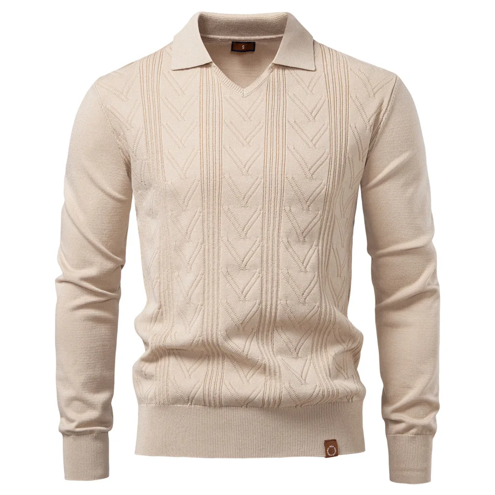 New Autumn and Winter Men's Jacquard Sweater Men's Pullover Sweater Solid Color V-neck Sweater Men's