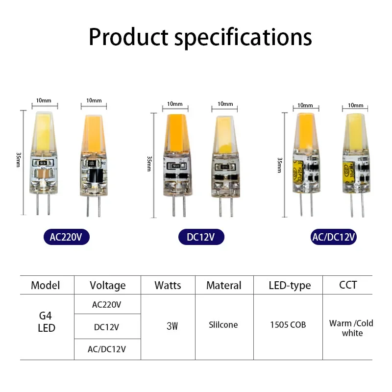 Lâmpada LED COB G4, G9, E14, 3W, 6W, AC, DC, 12V, 220V, 230V, Iluminação, Holofote, Lampadas, Lustre, Substituir Lâmpadas de Halogênio