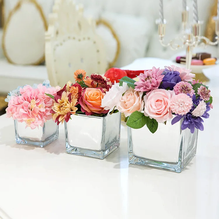 Beveled Mirror Vase Clear Square Glass Mirror Vases for Wedding Decor and Events Silver Mercury Glass Cube Vase Restaurants Spas