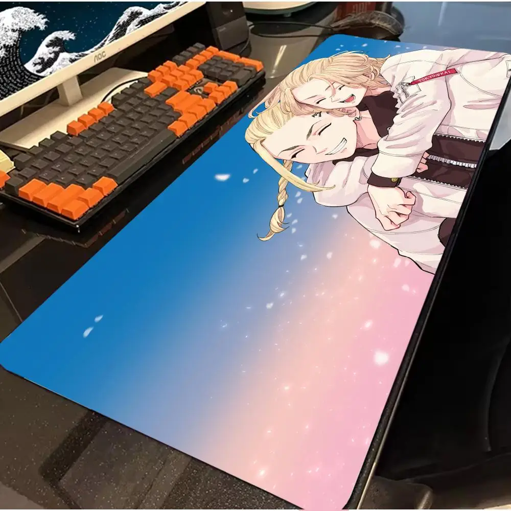 Alfombrilla de ratón de Los Vengadores de Tokio, alfombrilla de ratón antideslizante con borde de bloqueo para jugadores de ordenador con impresión HD, teclado XXL de 90x40cm, alfombrilla de escritorio para PC