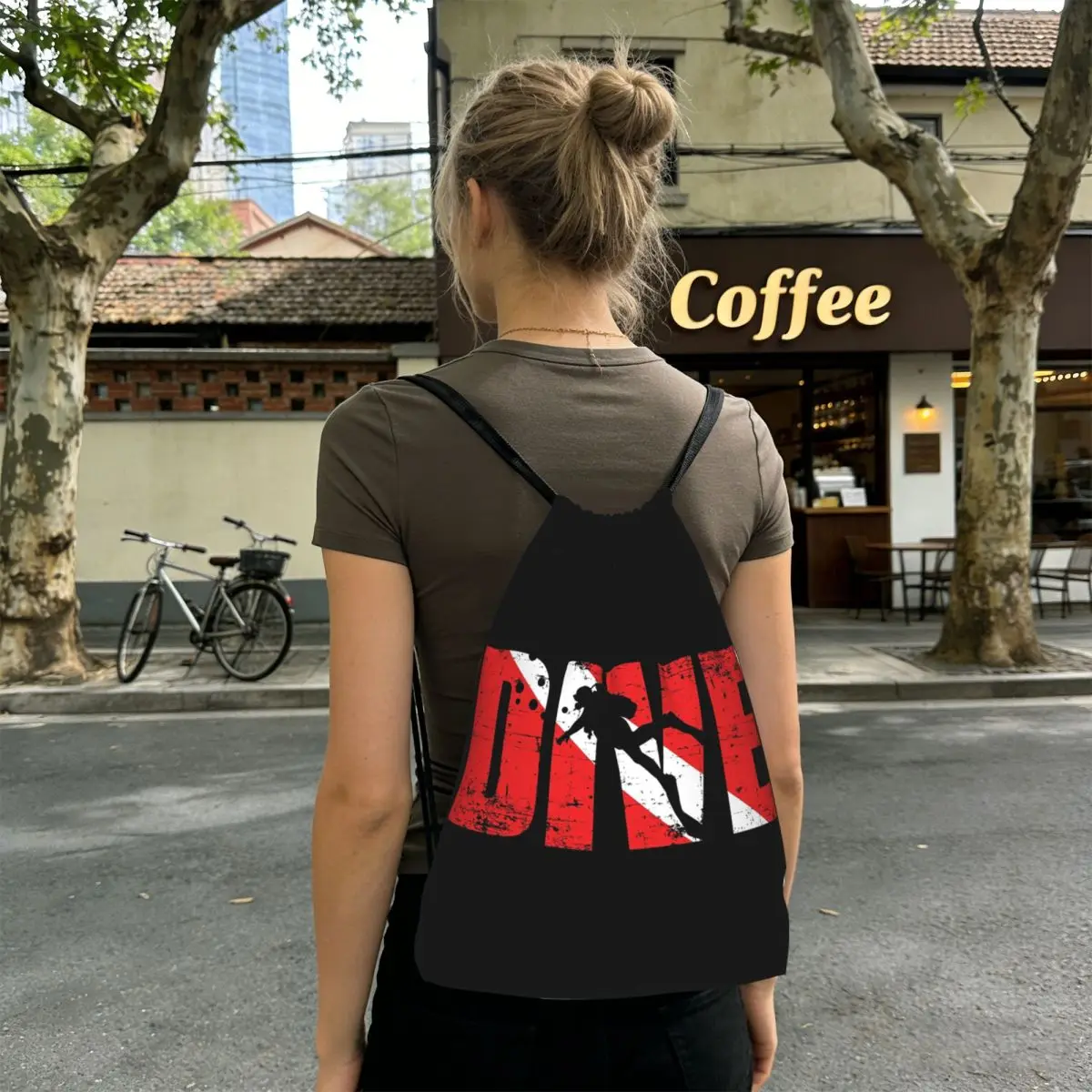 

Scuba Diver Flag Dive Diving Backpacks Fashion Drawstring Bags Sundries Bag Book Bags for Man Woman Students