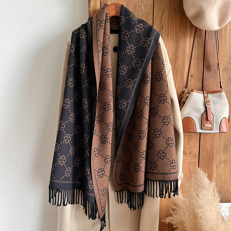 Fashion Soft Good Imitate Cashmere Jacquard Scarf Women Winter Luxury Neckerchief Shawl Long Tassels Double Sides Scarves