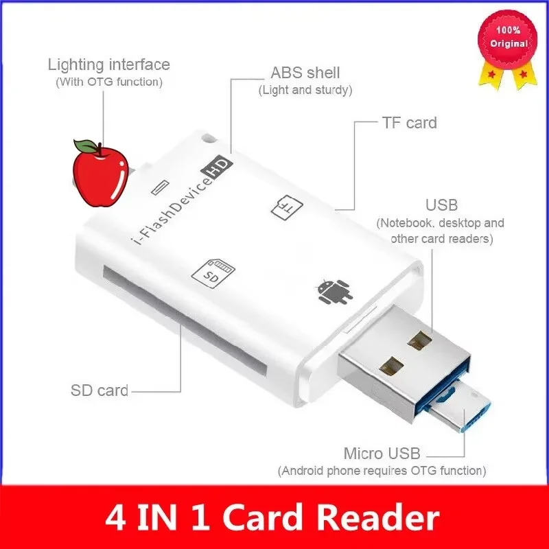 4 IN 1 TF-Kartenleser OTG-Adapter USB-Flash-Laufwerk SD TF-Kartenleser Lightning auf MicroSD-Adapter für iPhone Android