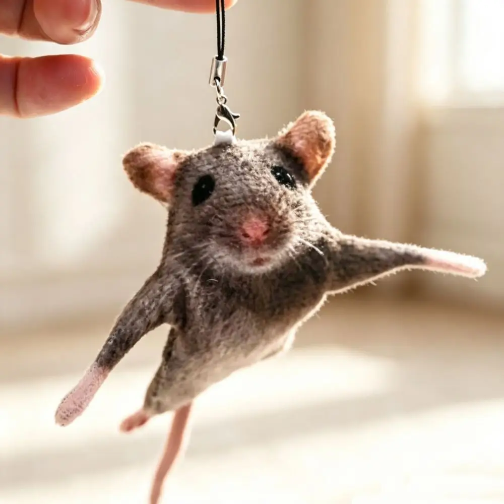 Funny Bendable Mouse Keychain Simulated Prank Rat Plush Pendant Animal Figure Wire Frame Mouse Doll Bag Charm