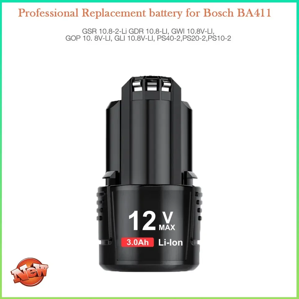 BOSCH BAT411 Rechargeable Battery 10.8V/12V 3000mah Li-ion Battery For BAT411 BAT412A BAT413A D-70745GOP 2607336014 PS20-2