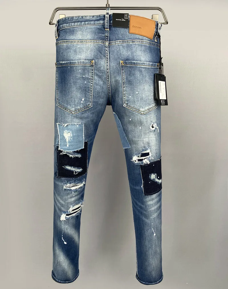 new design D2 Men Jeans Printed Coolguy Long Pants Straight Multiple Pockets Hole SLIM blue  top quality D2 jeans pant 9936