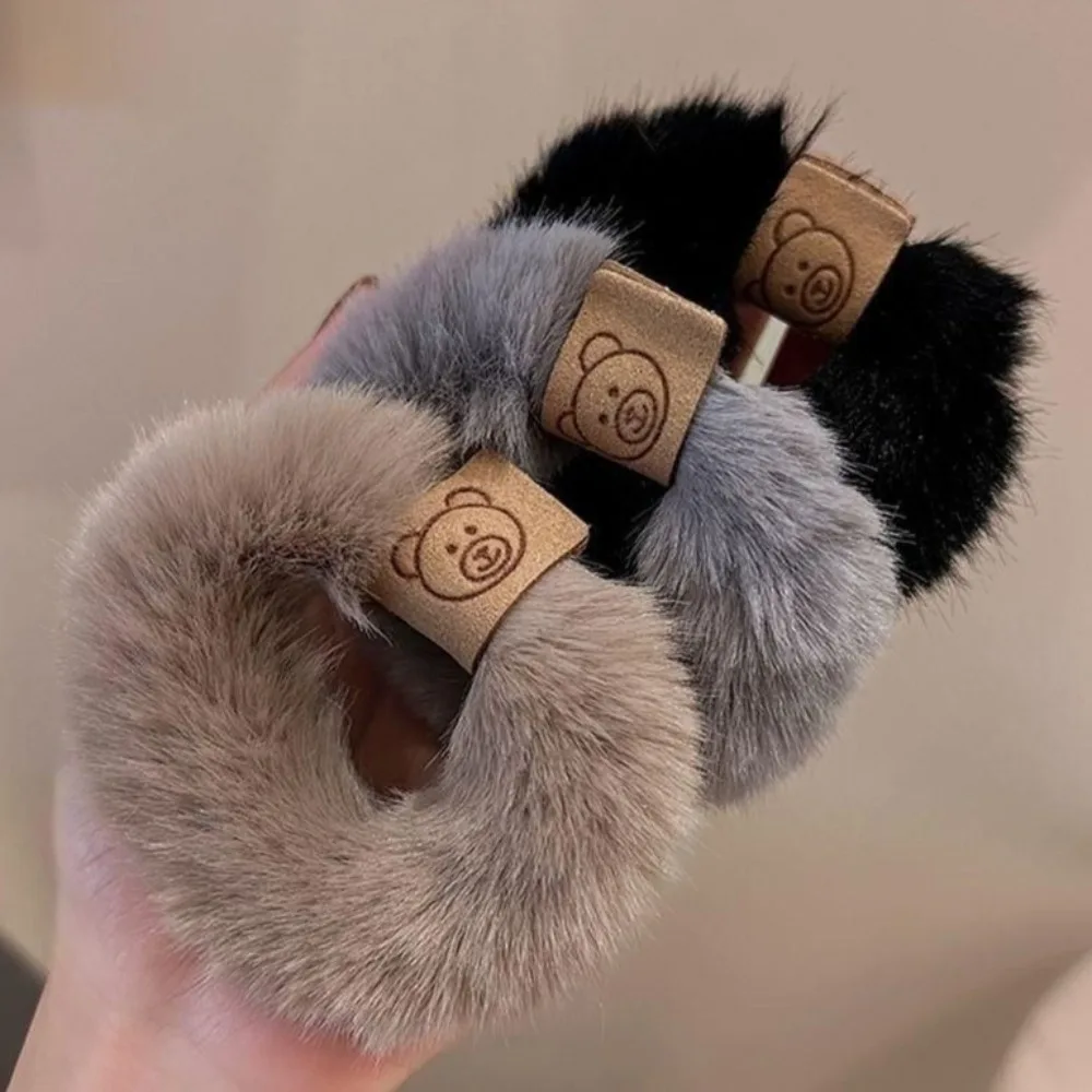 Korean Autumn Winter Plush Patch Bear Towel Ring Hair Tie Korean Style Hair Accessories Headband Thick High Elastic Hair Rope