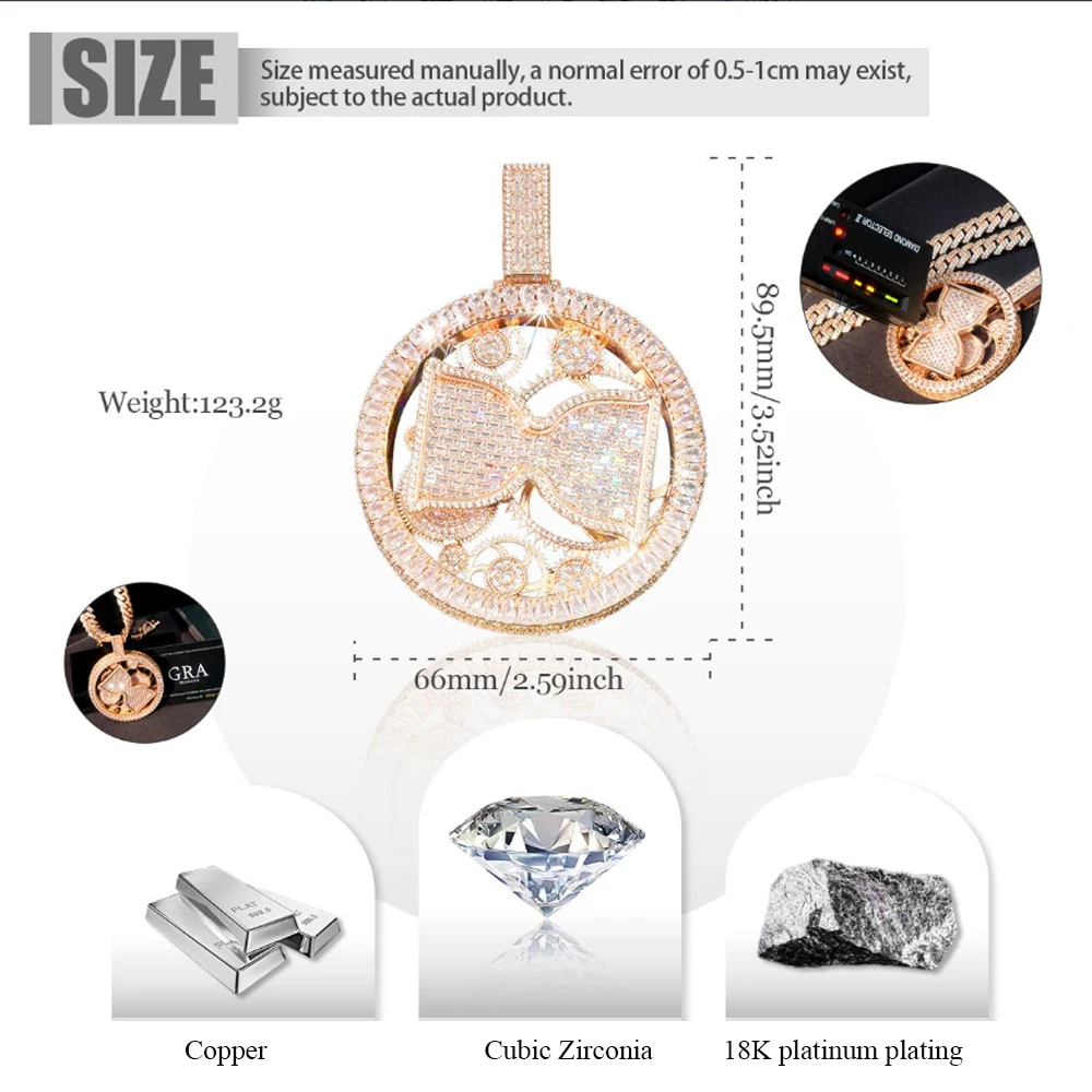 Luxury Rotatable Hourglass Pendant Necklace That Can Be Paired With Cuban Chains For Street Parties, Decorations, Jewelry Items,