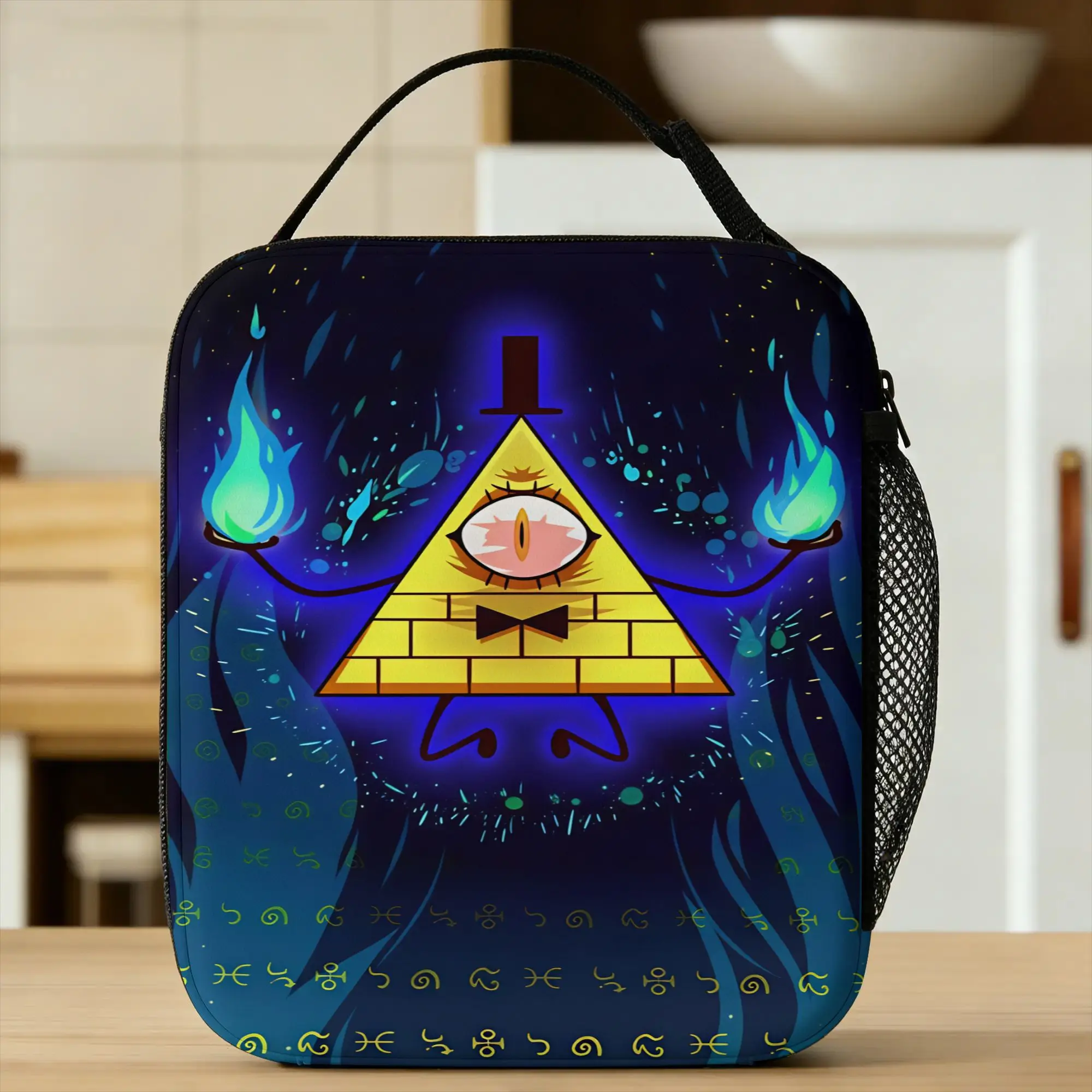 G-Gravity Falls Lunch Bag Bill Cipher Portable Lunch Box Men School Graphic Cooler Bag Funny Oxford Thermal Lunch Bags