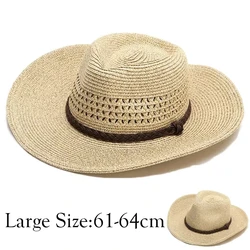 Big Head xxxxl 62cm Straw Hat Men Hollow Out Summer Outdoor Sun Hats Women Men Panama Beach Windproof Rope Large Hats