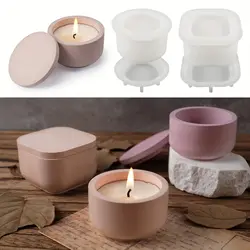 1set DIY Candle Jar Silicone Mold with Lid - Aroma Wax Jar Making Mold for Resin, Concrete, Gypsum - Mold for Home Crafts